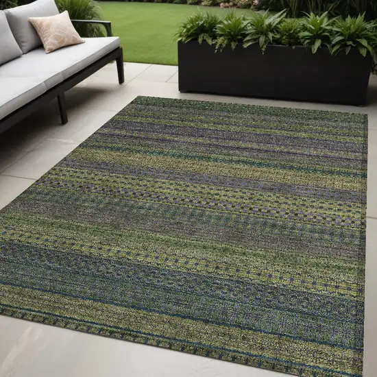 Olive Green Striped Washable Non Skid Indoor Outdoor Area Rug Photo 1