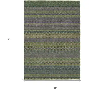 Photo of Olive Green Striped Washable Non Skid Indoor Outdoor Area Rug