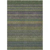 Photo of Olive Green Striped Washable Non Skid Indoor Outdoor Area Rug