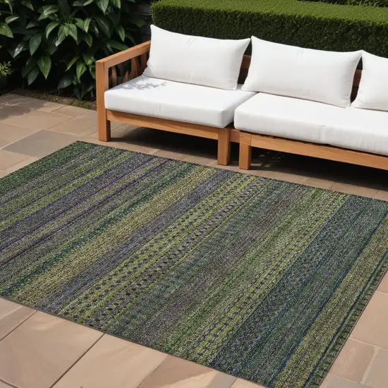 Olive Green Striped Washable Non Skid Indoor Outdoor Area Rug Photo 1