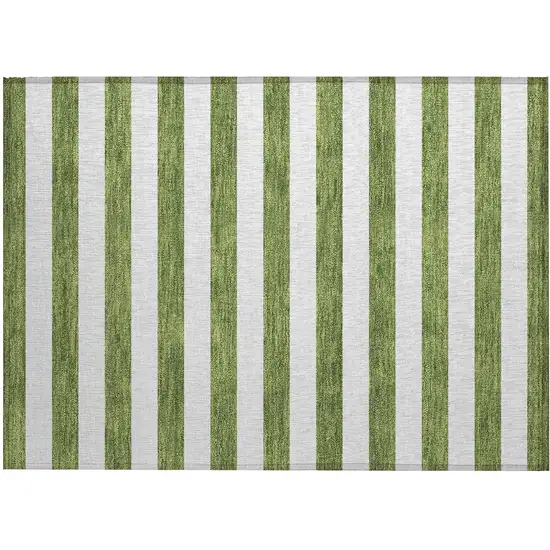 Olive Green Striped Washable Non Skid Indoor Outdoor Area Rug Photo 2