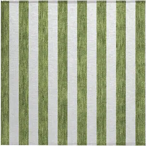 Photo of Olive Green Striped Washable Non Skid Indoor Outdoor Area Rug