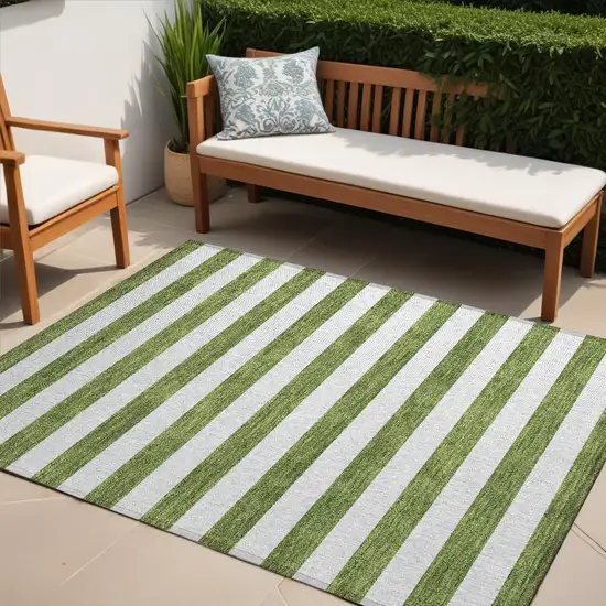 Olive Green Striped Washable Non Skid Indoor Outdoor Area Rug Photo 1