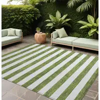 Photo of Olive Green Striped Washable Non Skid Indoor Outdoor Area Rug