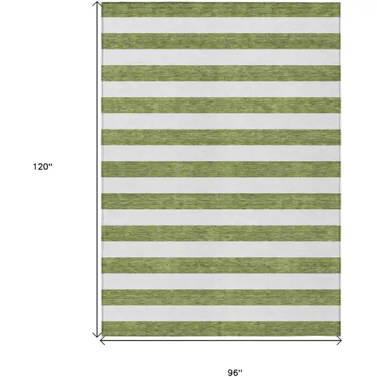 Olive Green Striped Washable Non Skid Indoor Outdoor Area Rug Photo 3