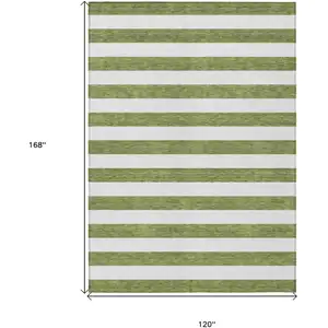 Photo of Olive Green Striped Washable Non Skid Indoor Outdoor Area Rug