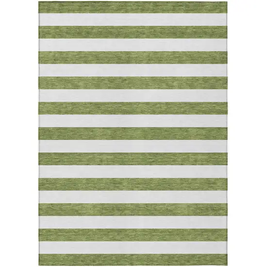 Olive Green Striped Washable Non Skid Indoor Outdoor Area Rug Photo 2