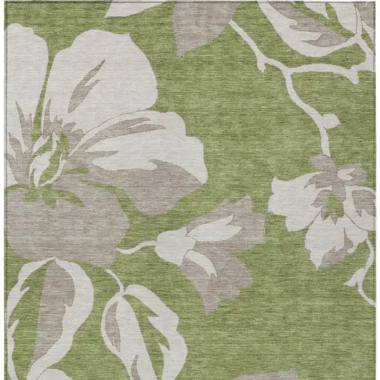 Olive Green Taupe And Beige Floral Washable Indoor Outdoor Area Rug Photo 8