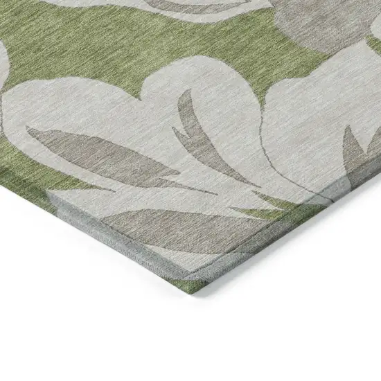 Olive Green Taupe And Beige Floral Washable Indoor Outdoor Area Rug Photo 5