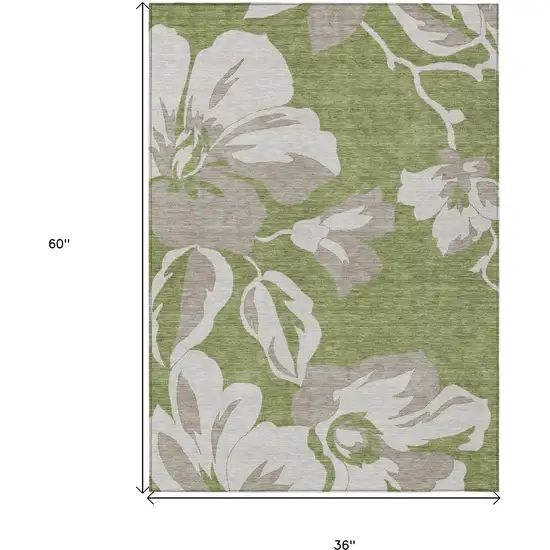 Olive Green Taupe And Beige Floral Washable Indoor Outdoor Area Rug Photo 3