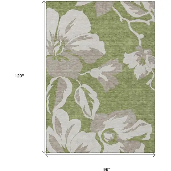 Olive Green Taupe And Beige Floral Washable Indoor Outdoor Area Rug Photo 3