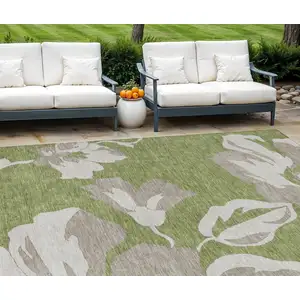 Photo of Olive Green Taupe And Beige Floral Washable Indoor Outdoor Area Rug