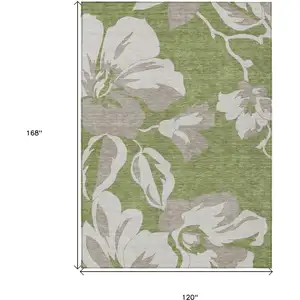 Photo of Olive Green Taupe And Beige Floral Washable Indoor Outdoor Area Rug