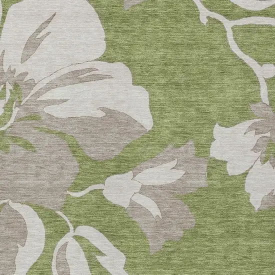 Olive Green Taupe And Beige Floral Washable Indoor Outdoor Area Rug Photo 6