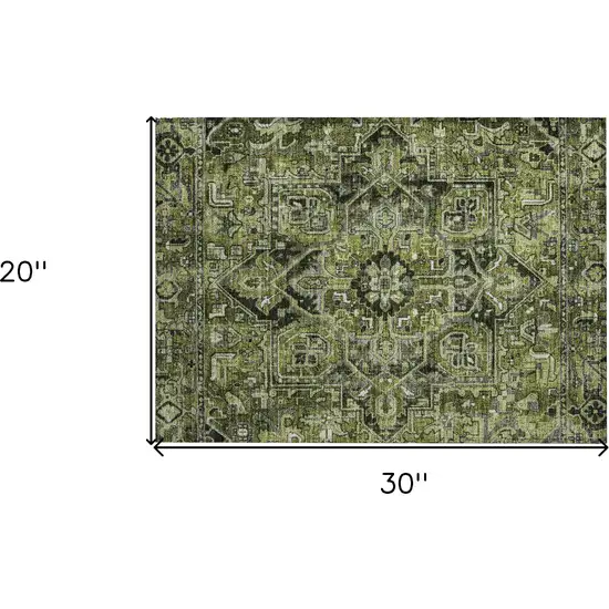 Olive Green and Dark Green Oriental Washable Non Skid Indoor Outdoor Area Rug Photo 3