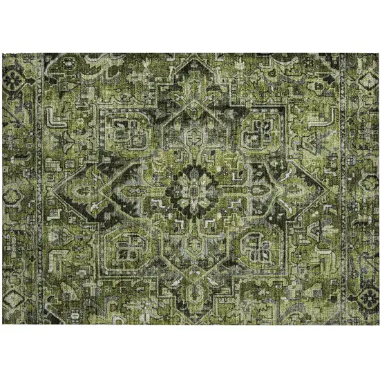 Olive Green and Dark Green Oriental Washable Non Skid Indoor Outdoor Area Rug Photo 2