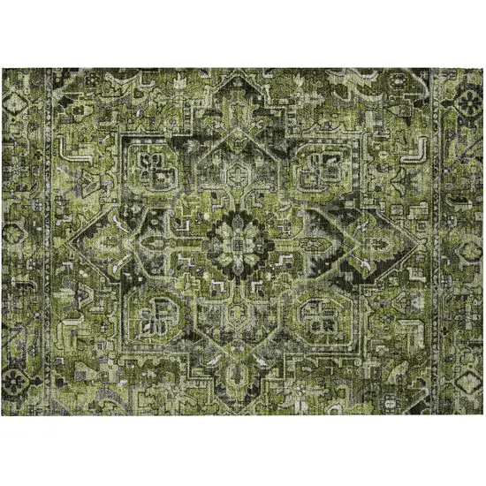 Olive Green and Dark Green Oriental Washable Non Skid Indoor Outdoor Area Rug Photo 4