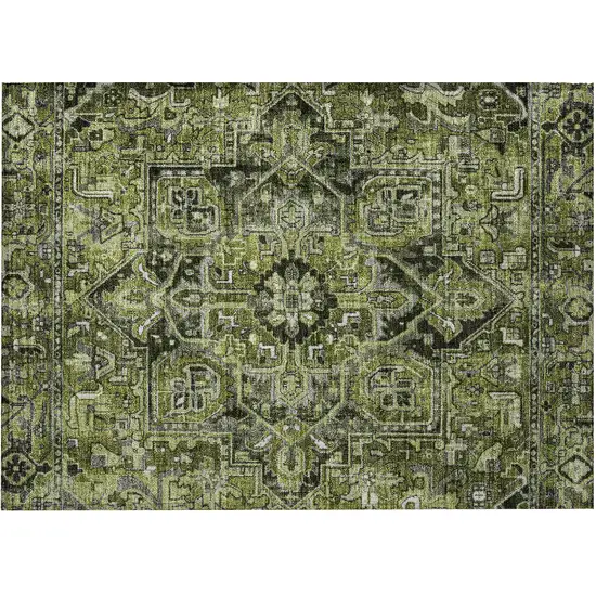 Olive Green and Dark Green Oriental Washable Non Skid Indoor Outdoor Area Rug Photo 5