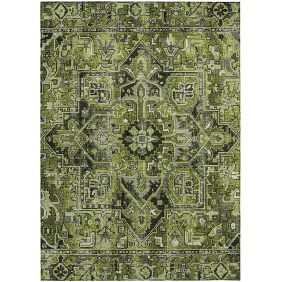 Olive Green and Dark Green Oriental Washable Non Skid Indoor Outdoor Area Rug Photo 2