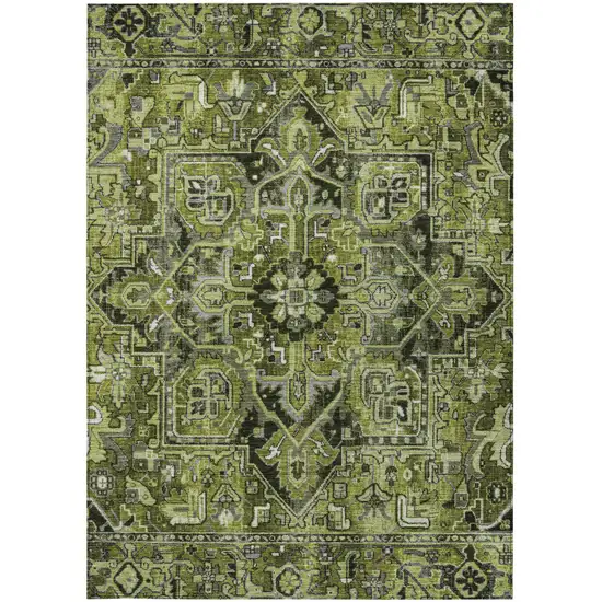 Olive Green and Dark Green Oriental Washable Non Skid Indoor Outdoor Area Rug Photo 5