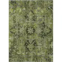 Photo of Olive Green and Dark Green Oriental Washable Non Skid Indoor Outdoor Area Rug