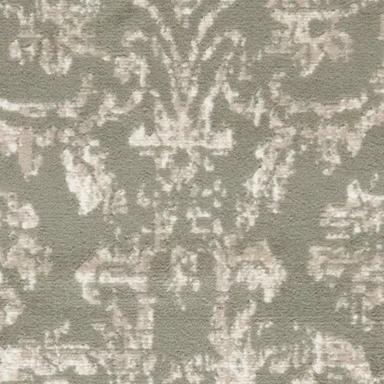 Olive Green and Ivory Damask Distressed Area Rug Photo 9