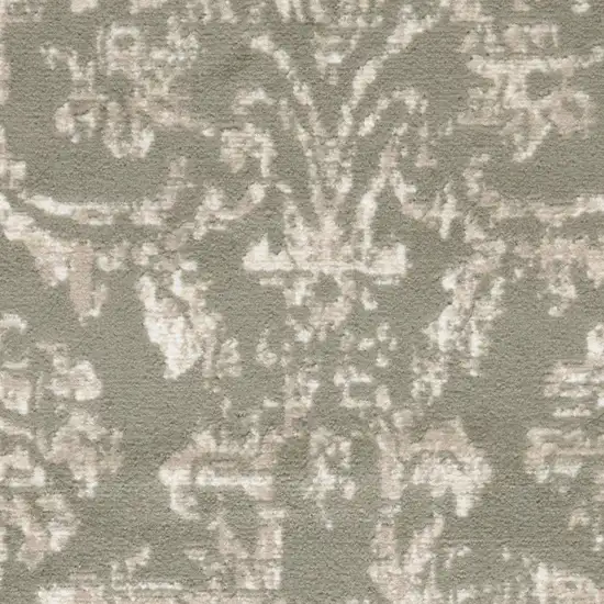 Olive Green and Ivory Damask Distressed Area Rug Photo 7