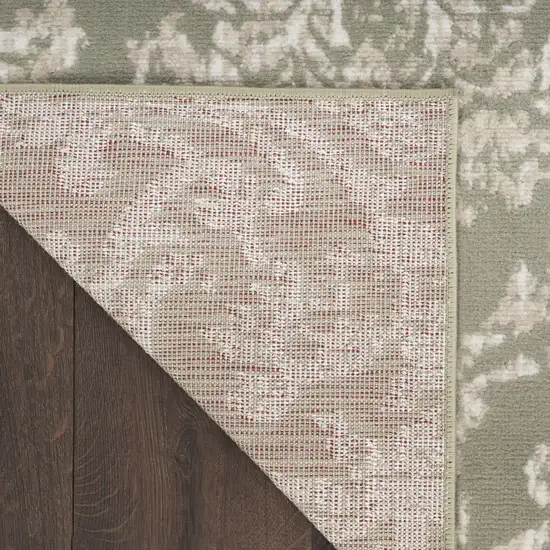 Olive Green and Ivory Damask Distressed Area Rug Photo 5