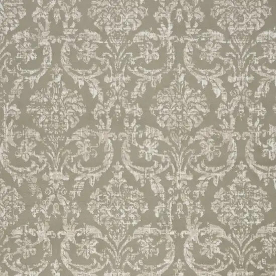 Olive Green and Ivory Damask Distressed Non Skid Area Rug Photo 9