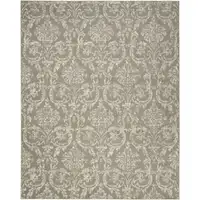 Photo of Olive Green and Ivory Damask Distressed Non Skid Area Rug