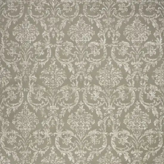 Olive Green and Ivory Damask Distressed Non Skid Area Rug Photo 7