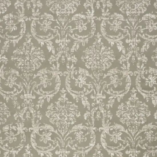 Olive Green and Ivory Damask Distressed Non Skid Area Rug Photo 9