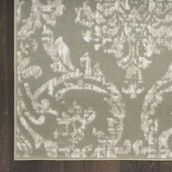 Olive Green and Ivory Damask Distressed Non Skid Area Rug Photo 4