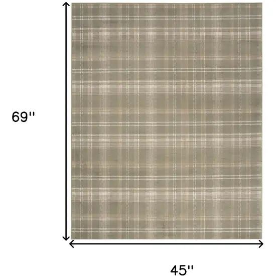 Olive Green and Ivory Plaid Area Rug Photo 3