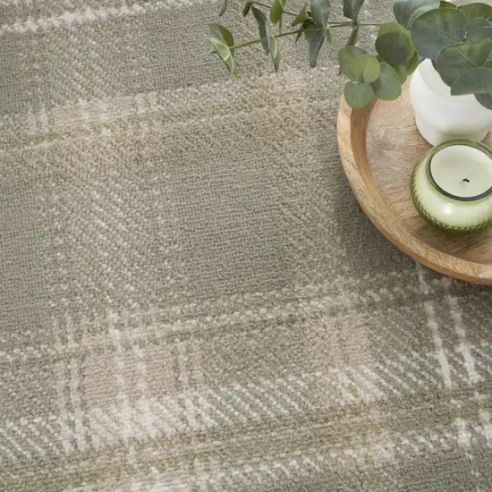 Olive Green and Ivory Plaid Area Rug Photo 7