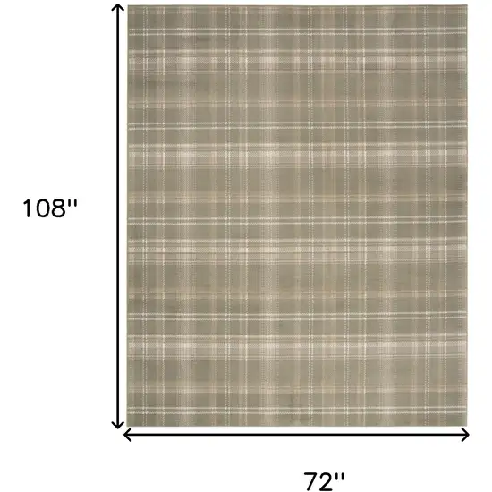 Olive Green and Ivory Plaid Area Rug Photo 3