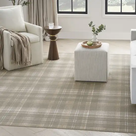 Olive Green and Ivory Plaid Area Rug Photo 8