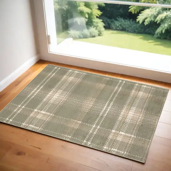 Olive Green and Ivory Plaid Area Rug Photo 1