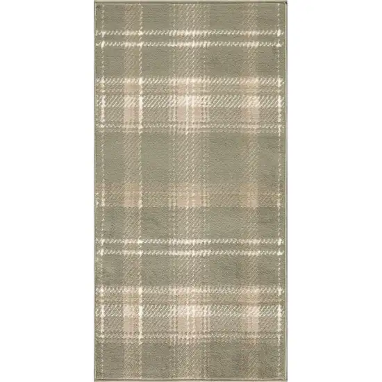 Olive Green and Ivory Plaid Area Rug Photo 2