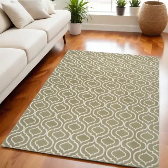 Olive Green and Ivory Trellis Non Skid Area Rug Photo 1