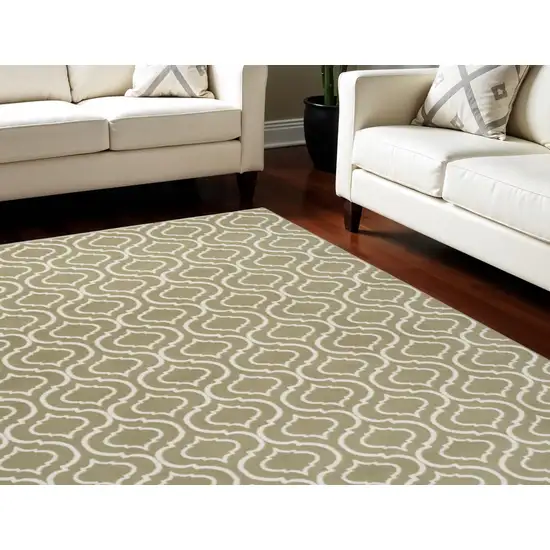 Olive Green and Ivory Trellis Non Skid Area Rug Photo 1