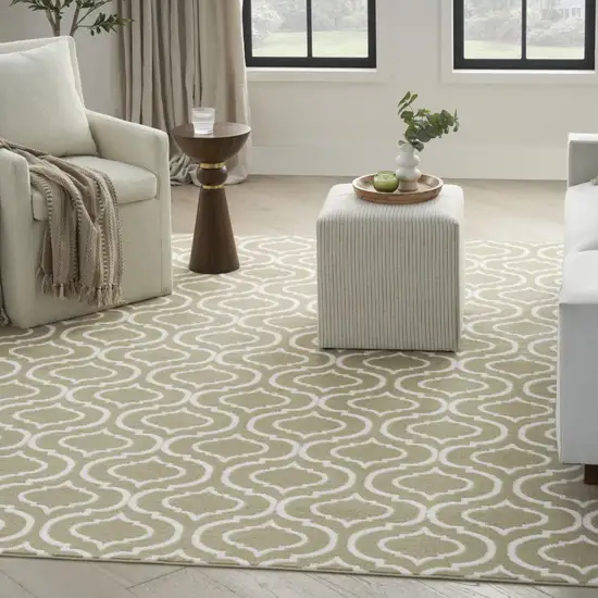 Olive Green and Ivory Trellis Non Skid Area Rug Photo 8