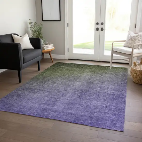 Olive Green and Purple Ombre Washable Non Skid Indoor Outdoor Area Rug Photo 9