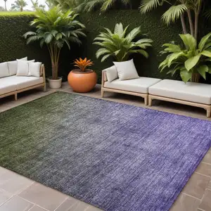 Photo of Olive Green and Purple Ombre Washable Non Skid Indoor Outdoor Area Rug