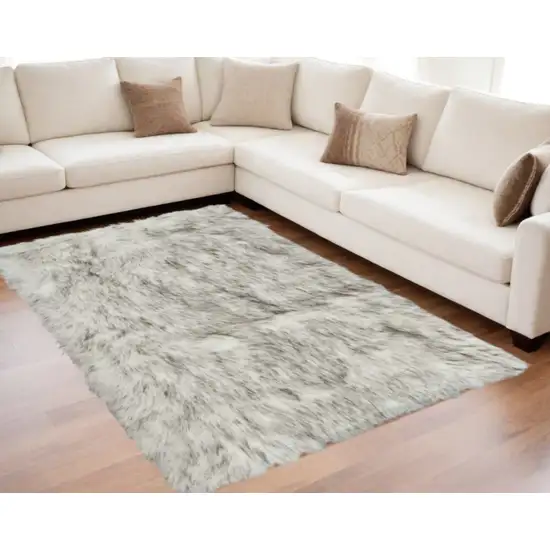 Gray Faux Fur Ombre Flokati Washable Area Rug Photo 2