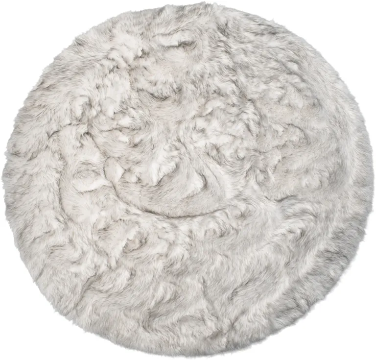 Ombre Grey Round Faux Fur Washable Non Skid Area Rug Photo 1