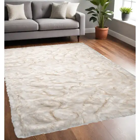 Ombre Tan Faux Fur Washable Non Skid Area Rug Photo 1