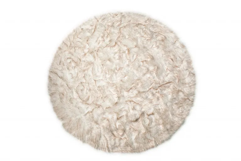 Ombre Tan Round Faux Fur Washable Non Skid Area Rug Photo 1