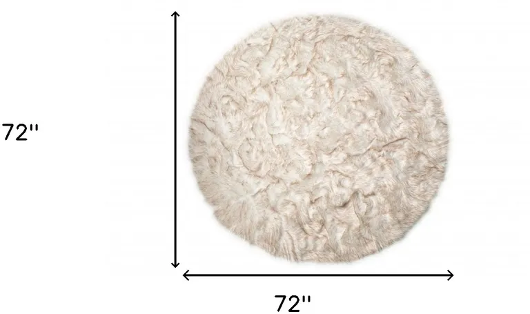 Ombre Tan Round Faux Fur Washable Non Skid Area Rug Photo 4