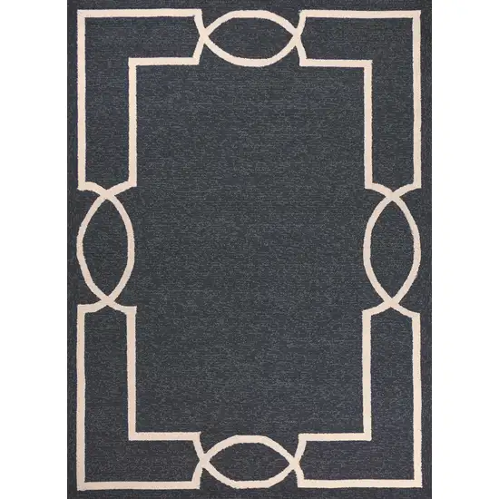 Onyx Black Hand Hooked UV Treated Bordered Indoor Outdoor Accent Rug Photo 1